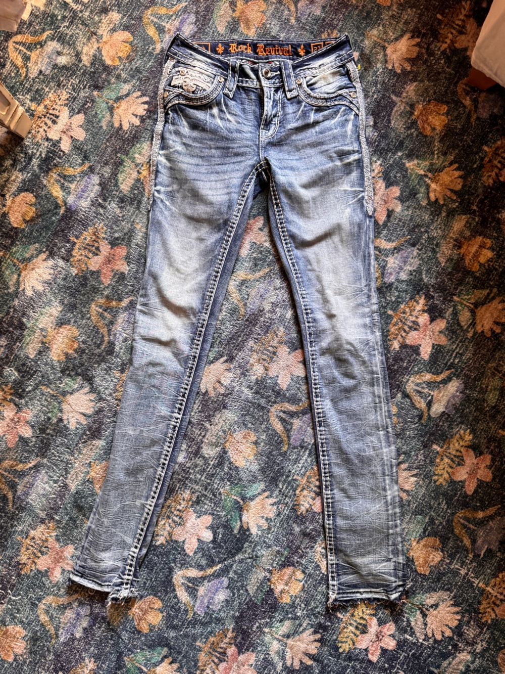 Rock Revival Bejeweled Faded Light Blue Skinny Low Rise Jeans